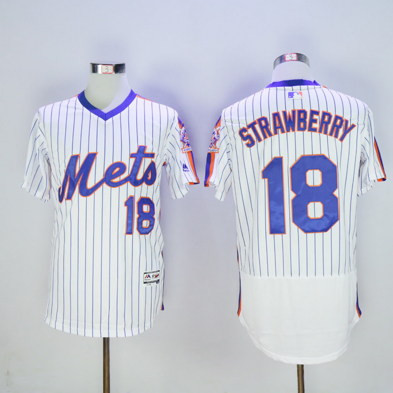 Men New York Mets 18 Strawberry White Throwback Elite MLB Jerseys